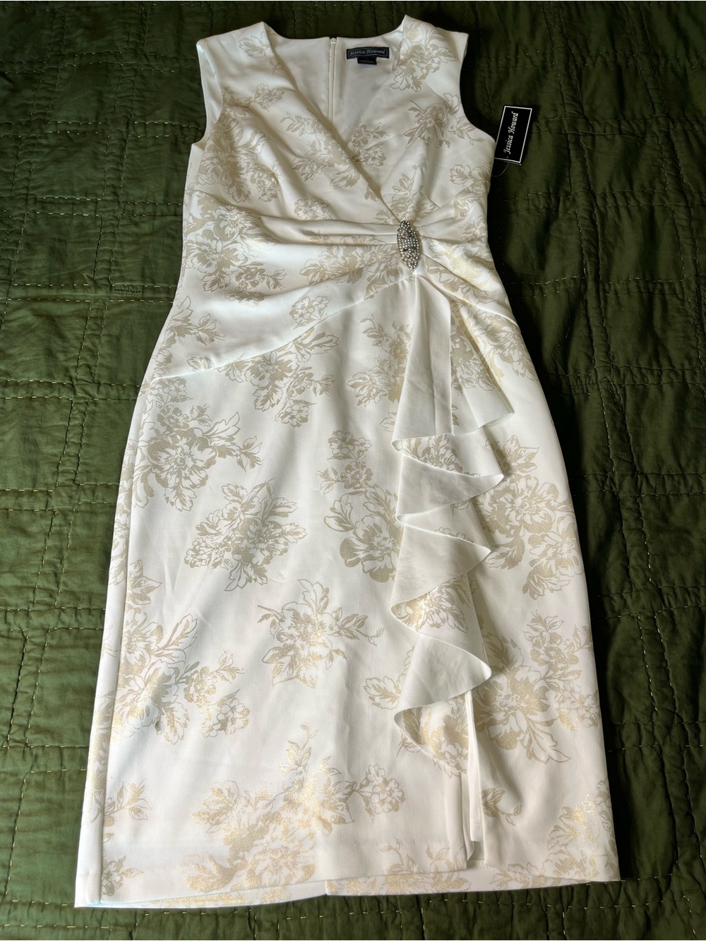 Jessica HowardSleeveless Ivory & Gold Floral Wrap-Front Dress-Size 10 NWT